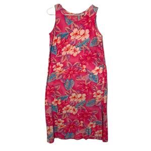 Vintage Mumu House Dress Caftan Floral Leaves tank maxi Beaded Loungees S 1990’s